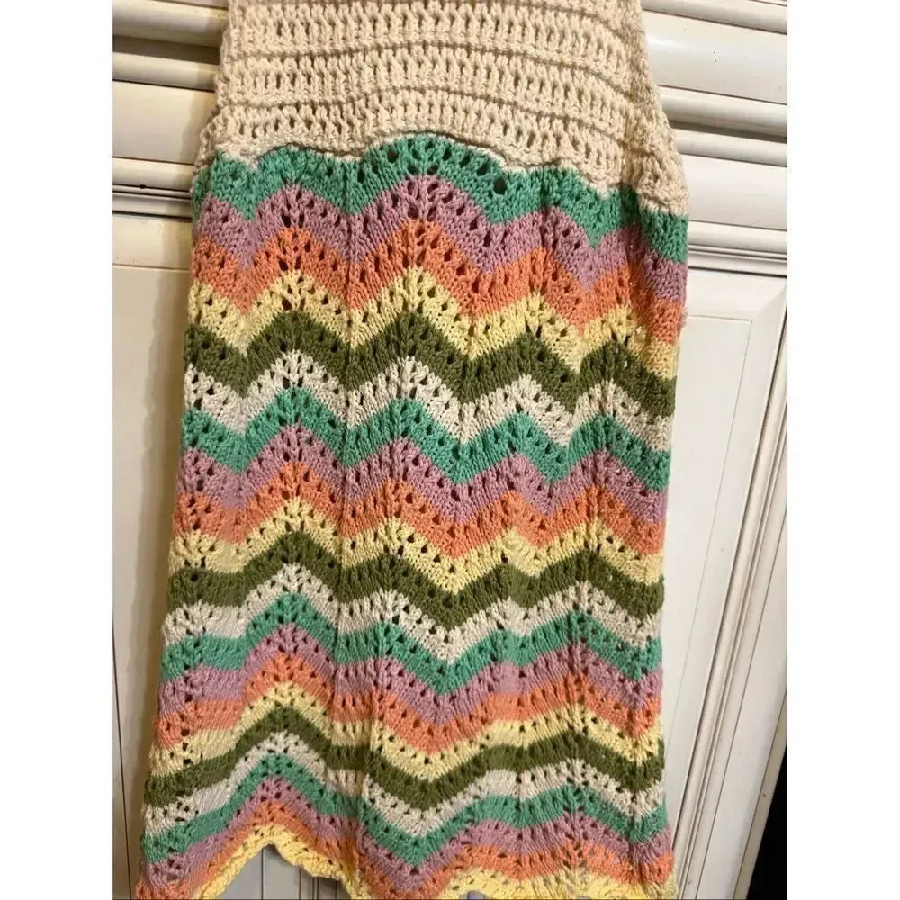 Zara Girls Chevron Sleeveless Square Neck Crochet Sundress Multicolor Size 8-9